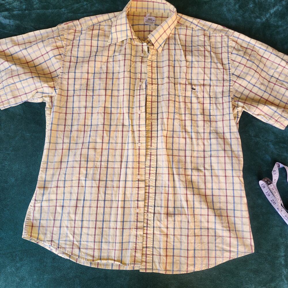 Lacoste Classic Fit Plaid Button Down Shirt Yellow Multicolor Men's Size 44